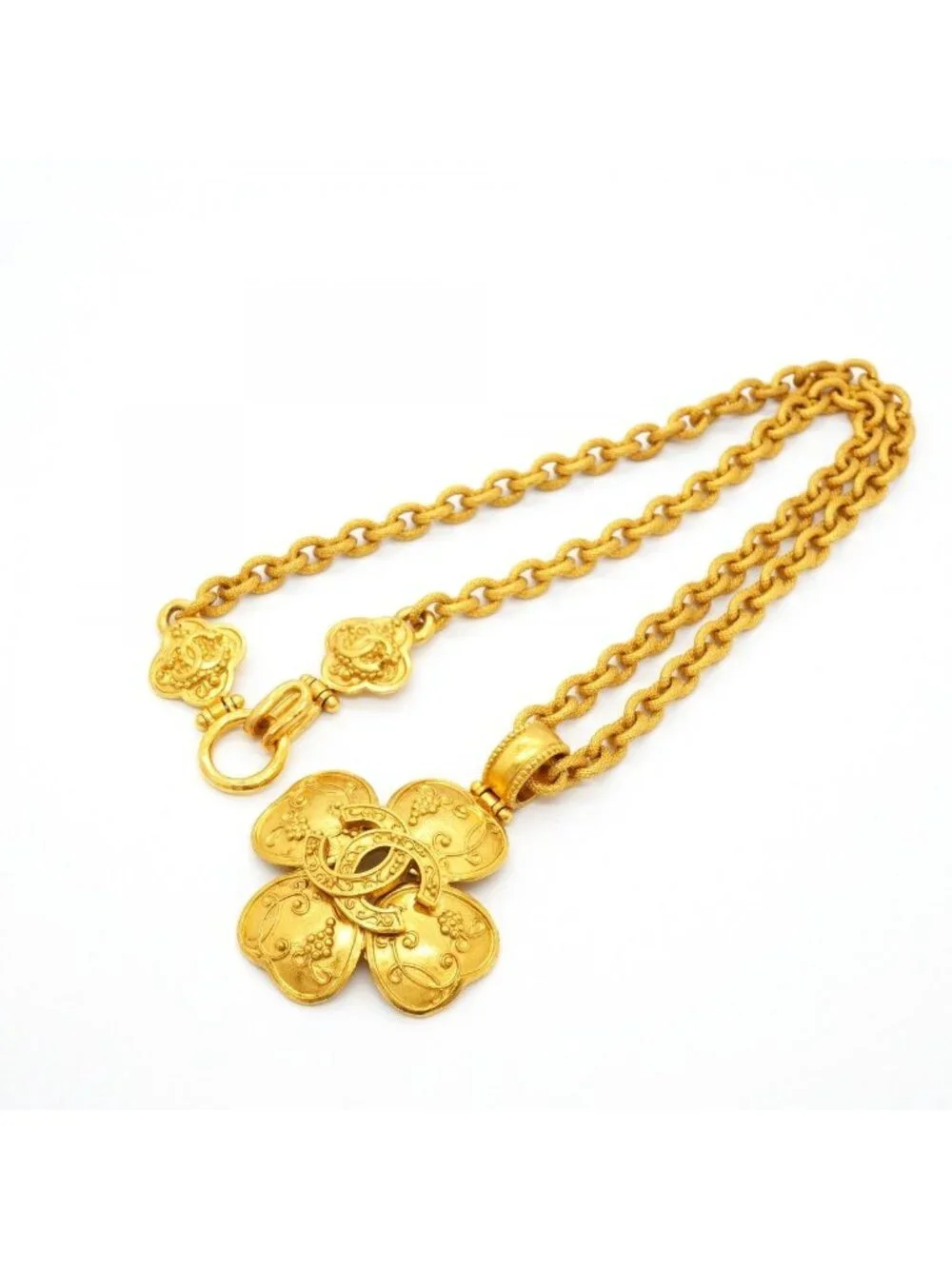 Chanel Necklace Vintage CC Logo Clover Motif Gold Plated